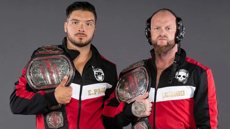 The North (Josh Alexander and Ethan Page) pose with their newly won Impact World Tag Team Championships
